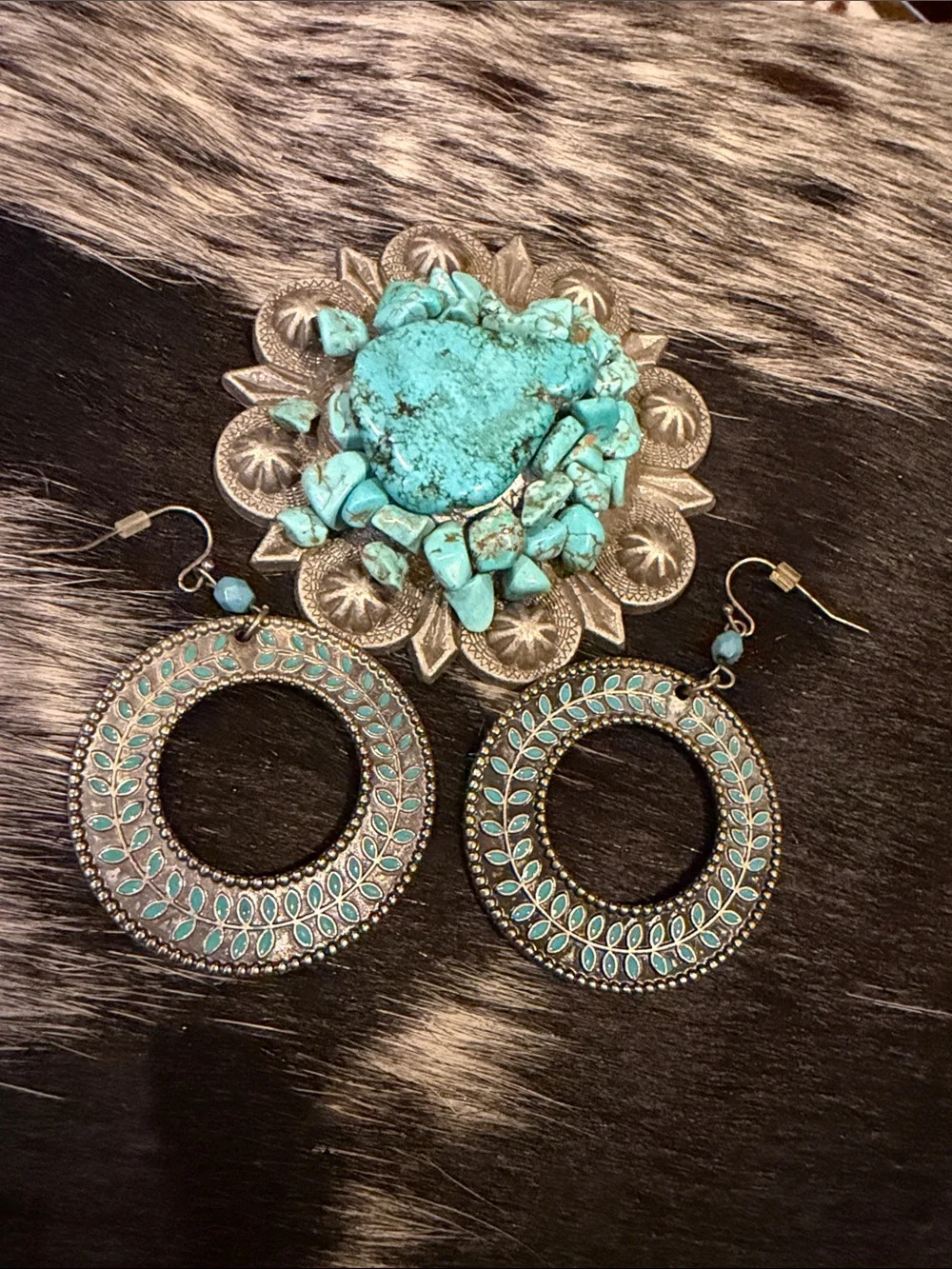 Turquoise-Accent Metal Hoop Earrings